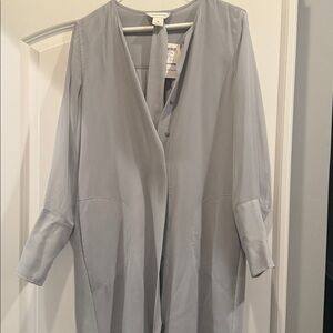 Club Monaco NWT Gray Shirt Tail Belted Shirt Silk Dress/Duster - Sheer Sleeves